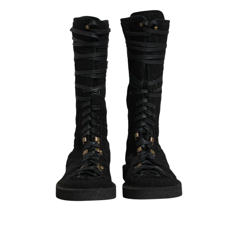 Dolce & Gabbana Black Alpaca Wool Suede Mid Calf Boots Shoes Pa+alpaca Wool+20lf - Men