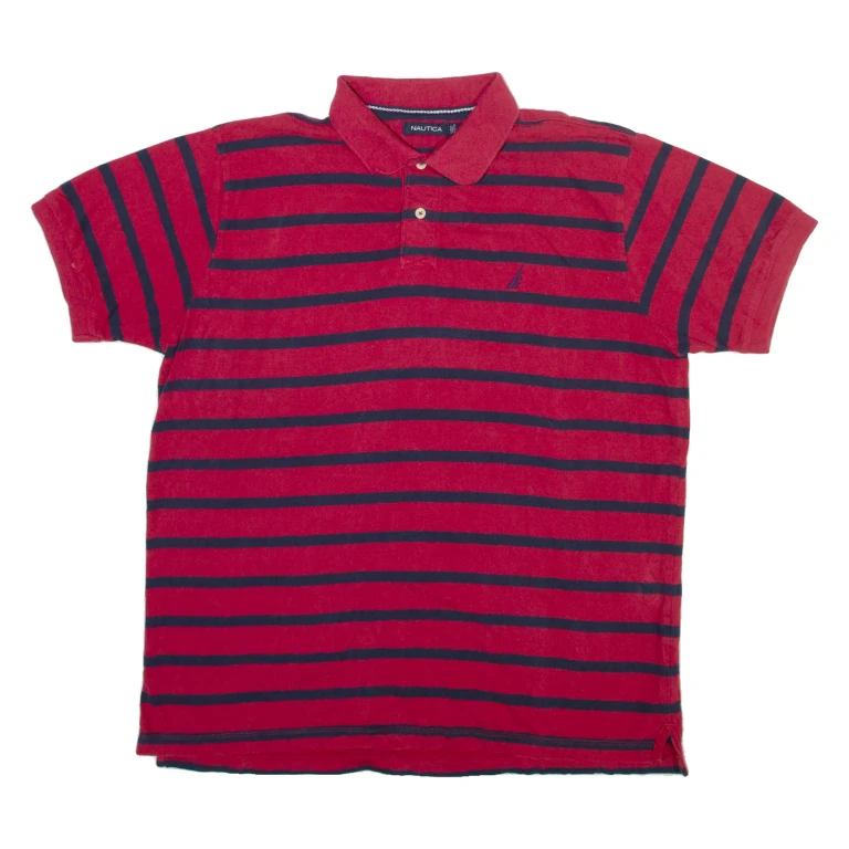 NAUTICA Mens Polo Shirt Red Striped L