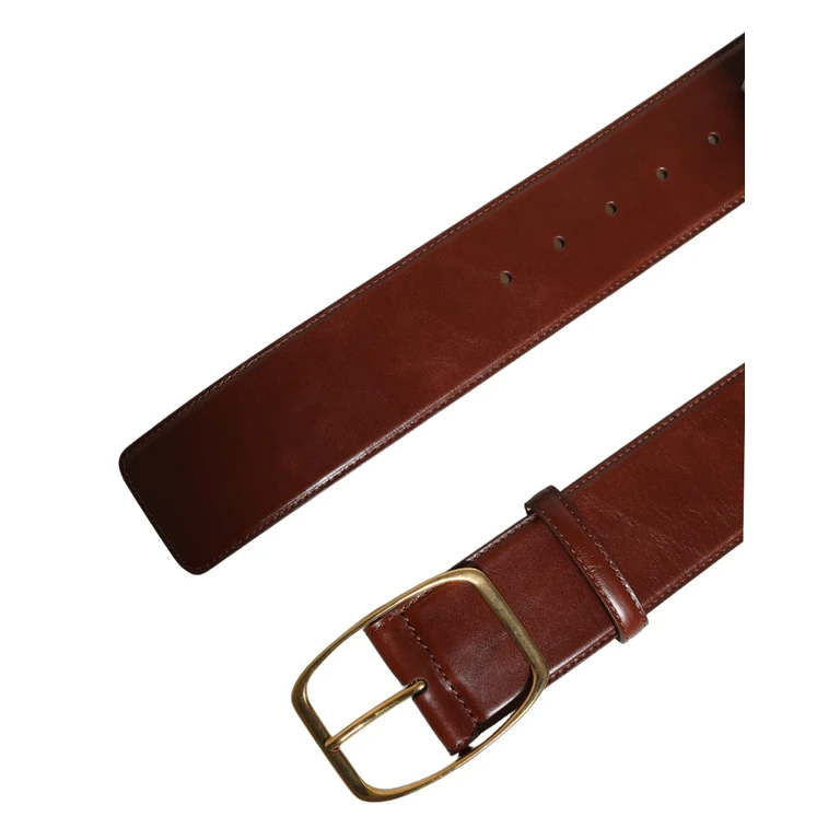Brown Calfskin Leather Gold Metal Buckle Belt Calf - Women