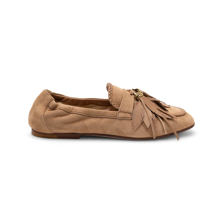 Tod's Tassel Design Beige Suede Loafers