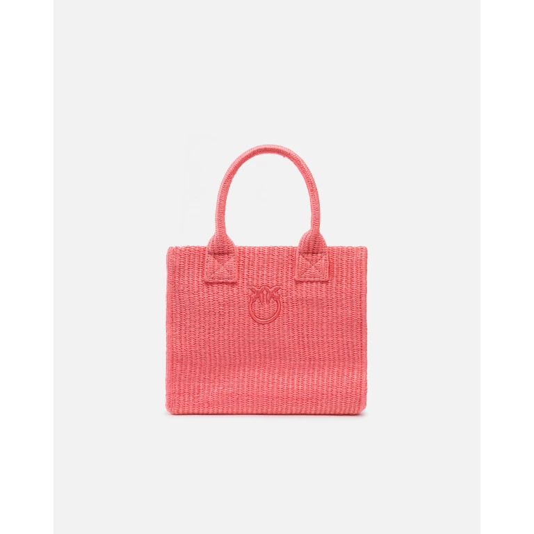 Pinko - Cabas moyen Beach en raphia à logo et pompons