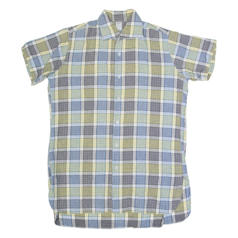 TOUCH AG Womens Shirt Dress Blue Check Short Sleeve Knee Length S