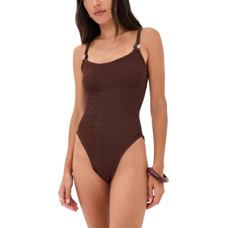 Hunza G Exclusive Scoop One Piece Swimsuit Metallic Chocolate One Size