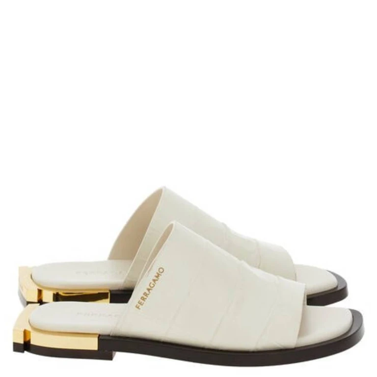 Ferragamo Gancini Heel Aline Leather Slides, Size 10 C