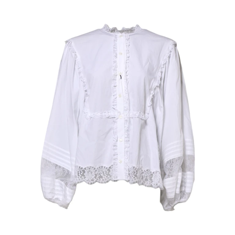 Dolce & Gabbana White Ruffled Lace Embellished Blouse Top - Women