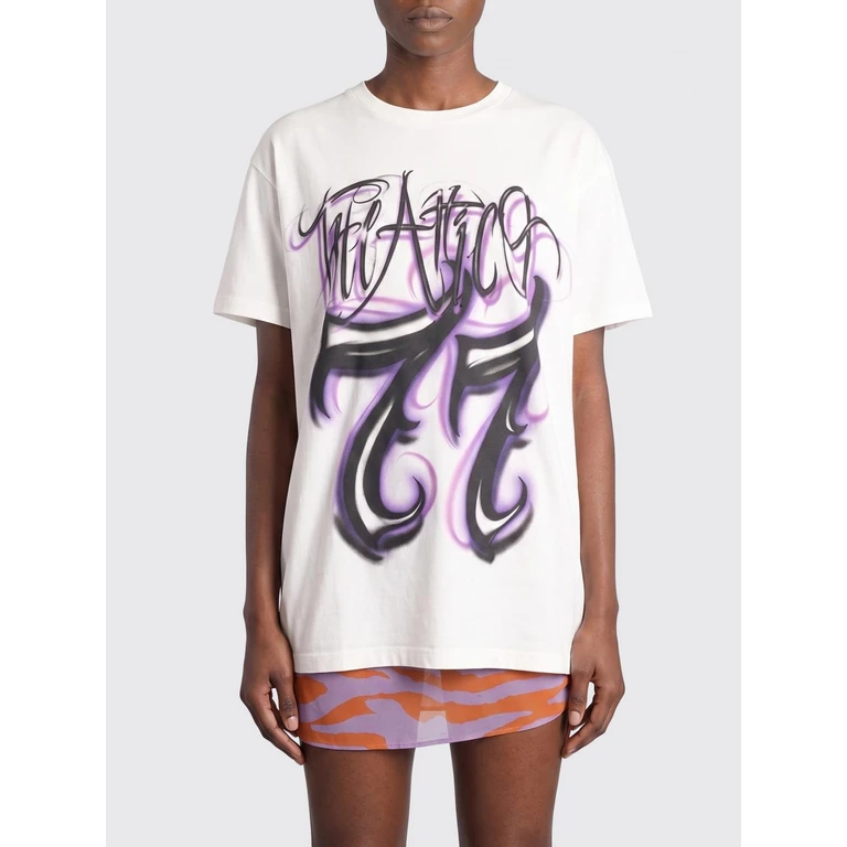 Relaxed Fit Cotton T-Shirt with Front Graffiti Logo Print (260WCT00353JJJ025GR445)