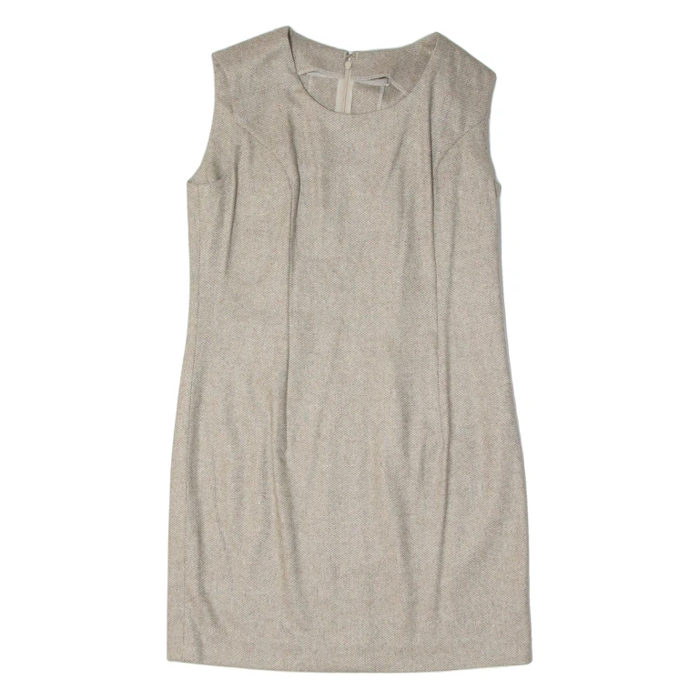 Womens Shift Dress Beige Sleeveless Knee Length S