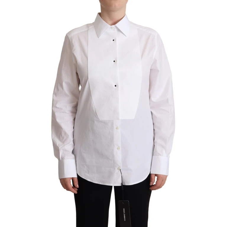 White Cotton Dress Collared Long Sleeves Shirt Top - Women