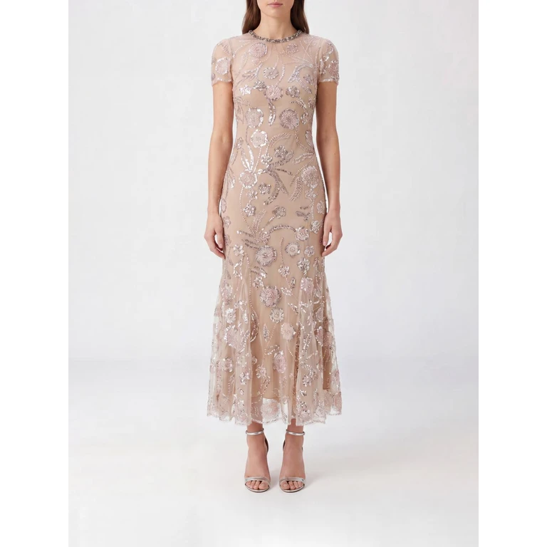 Sequin-Embroidered Mesh A-Line Midi Dress for Women (PF26145MPPINK)