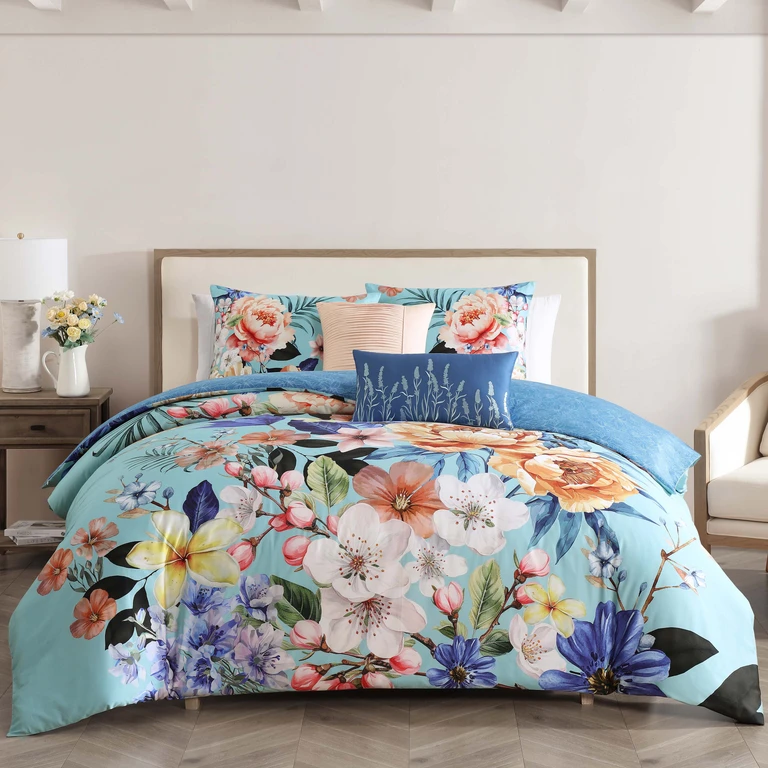 Turquoise Reverie 5 Piece Reversible Comforter Set