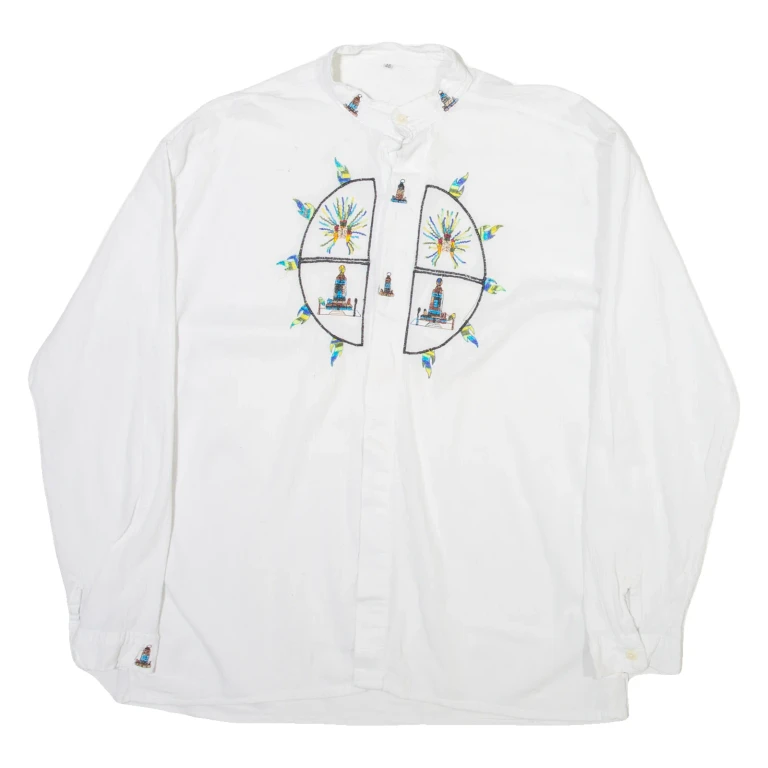 Mens Plain Shirt White Long Sleeve M