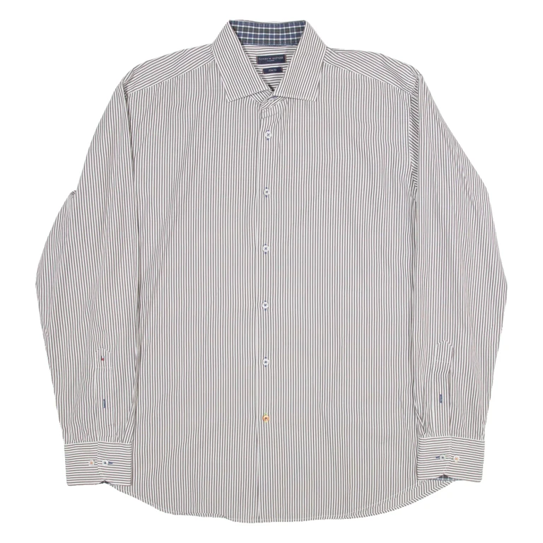 TOMMY HILFIGER Slim Fit Mens Shirt Grey Striped Long Sleeve XL