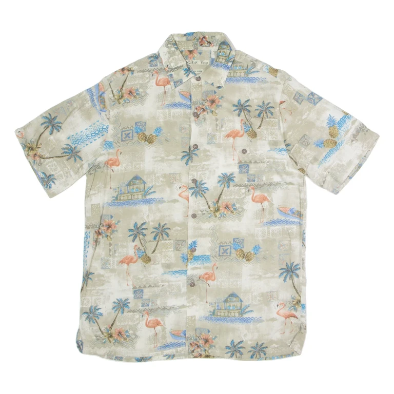 BATIK BAY Mens Hawaiian Shirt Grey Floral M