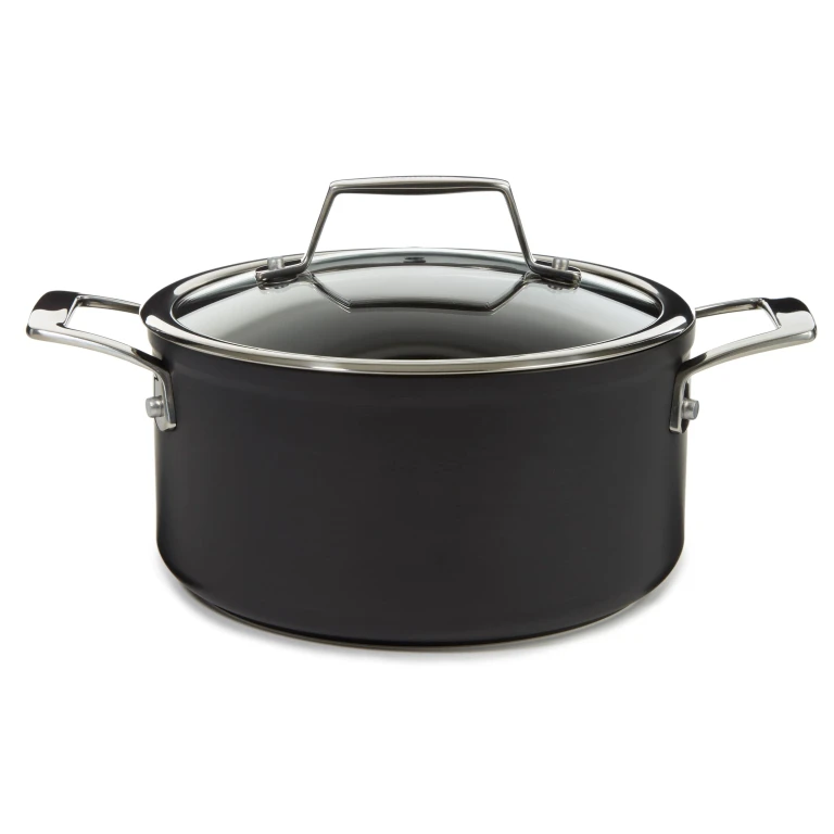 Essentials Nonstick Hard Anodized 8" Stockpot 3.3qt. With Glass Lid, Black