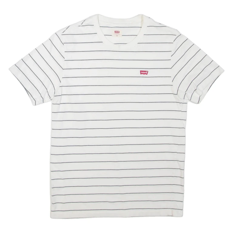LEVI'S Striped Mens T-Shirt White Crew Neck XS