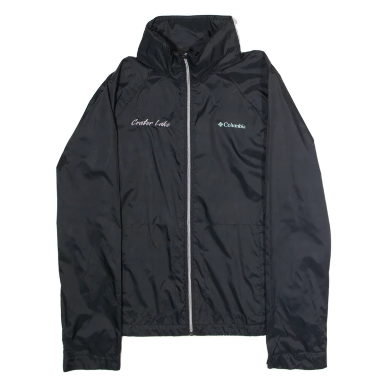 COLUMBIA Crater Lake Womens Rain Jacket Black Nylon Hooded L