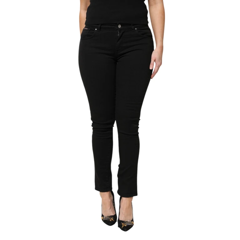Dolce & Gabbana Black Cotton Logo Mid Waist Skinny Denim Jeans Elastane Clothing - Women