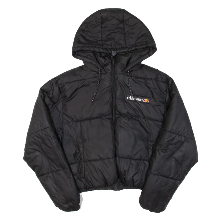 ELLESSE Cropped Womens Puffer Coat Black Hooded UK 8