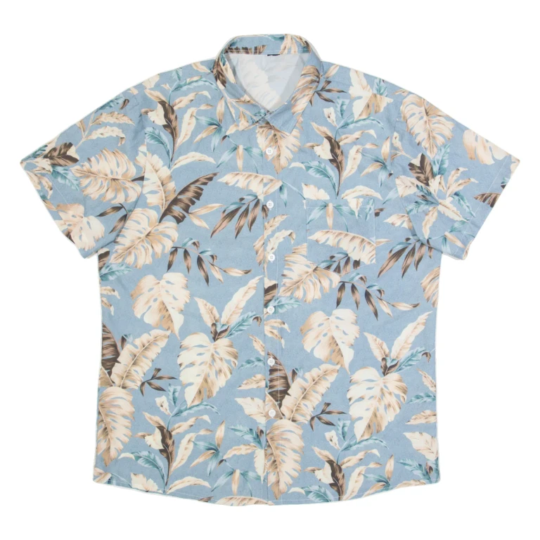 Mens Hawaiian Shirt Blue Floral XL