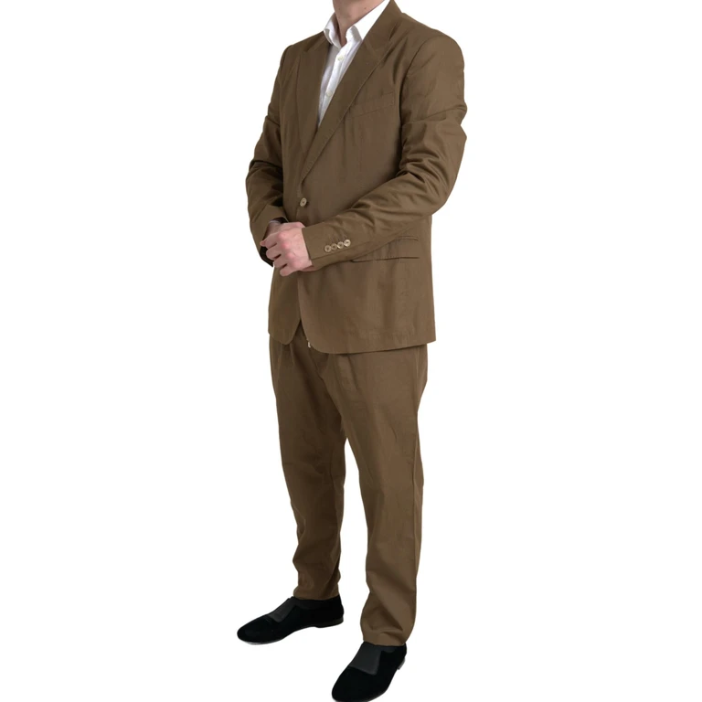 Brown 2 Piece Single Breasted Taormina Suit Cotton Silk - Men