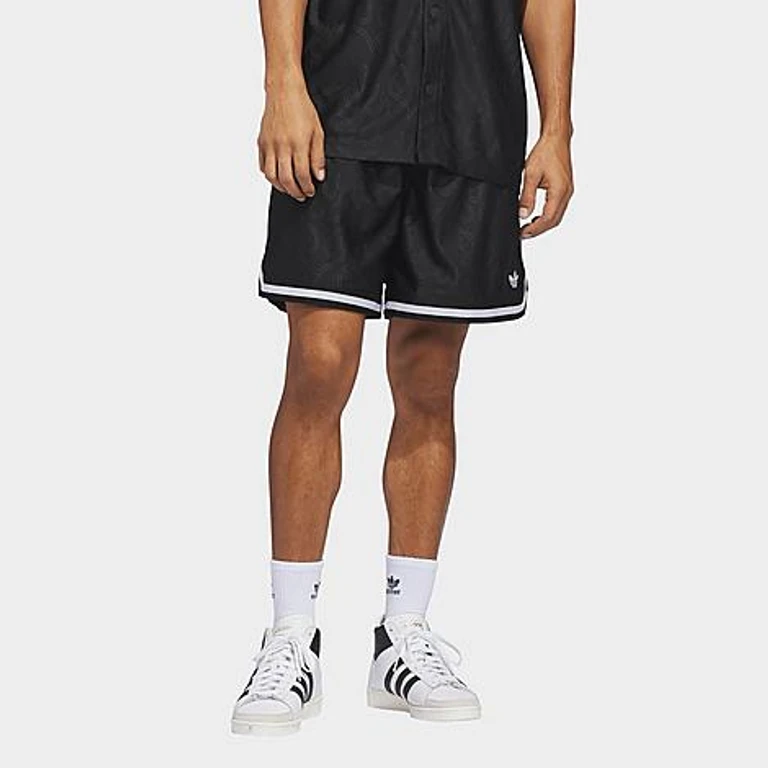 adidas Men's Originals Flame Jacquard Print Basketball Shorts in Black Size: XS