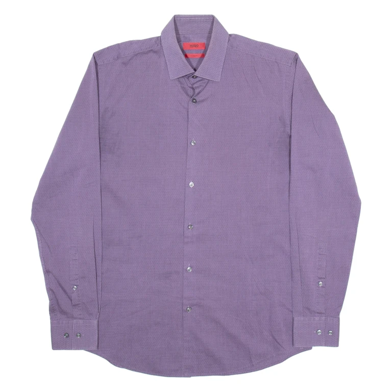 HUGO Slim Fit Mens Shirt Purple Spotted Long Sleeve M