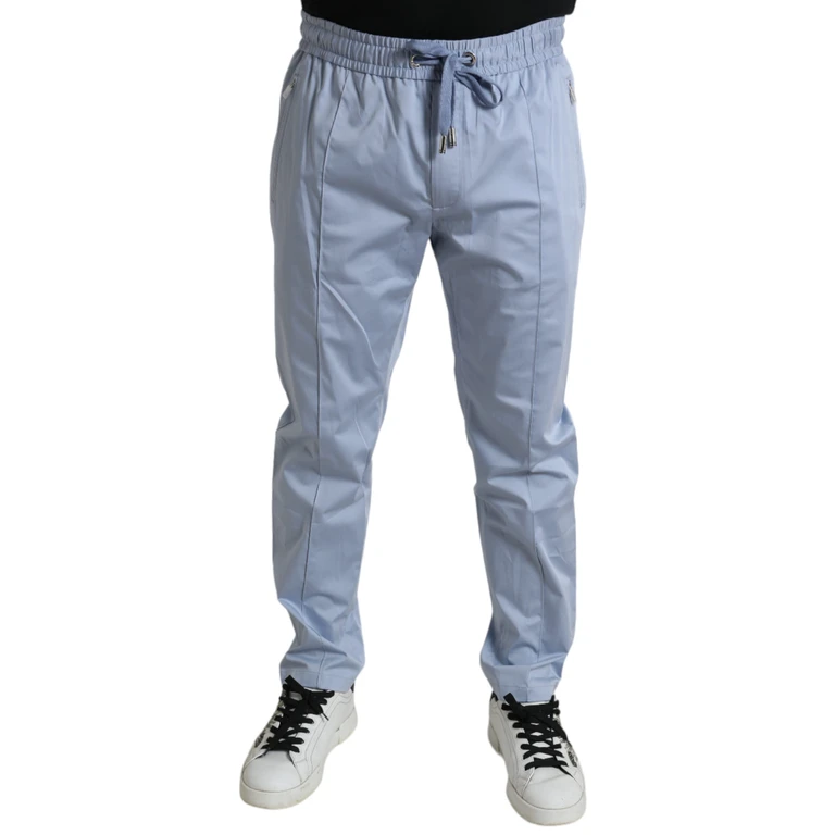 Light Blue Cotton Stretch Jogger Pants Elastane - Men