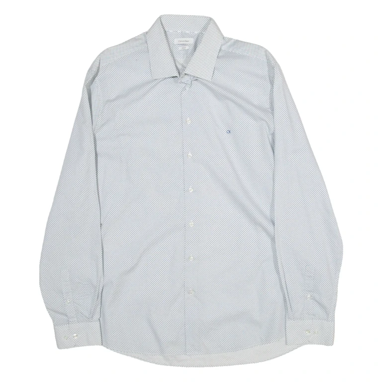 CALVIN KLEIN Fitted Mens Shirt Blue Long Sleeve L