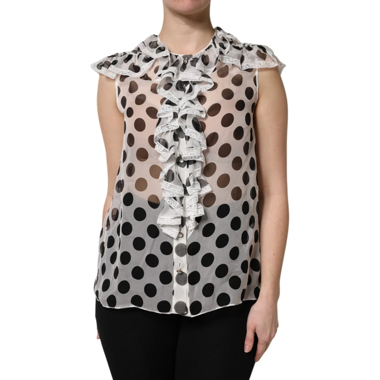 Dolce & Gabbana White Black Polka Dot Cotton Sleeveless Top Black/white Silk Nylon - Women