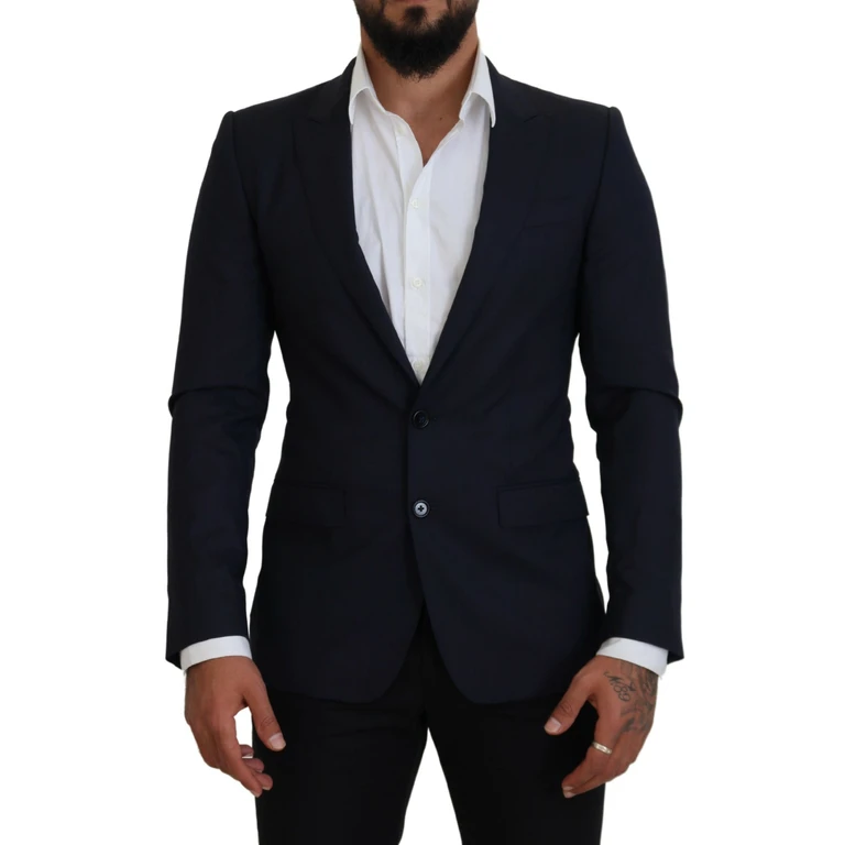 Dolce & Gabbana Blue Wool Slim Fit Formal Coat Blazer Clothing - Men