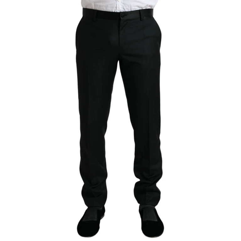 Dolce & Gabbana Black Wool Slim Fit Formal Trouser Dress Pants Virgin Silk Polyester - Men