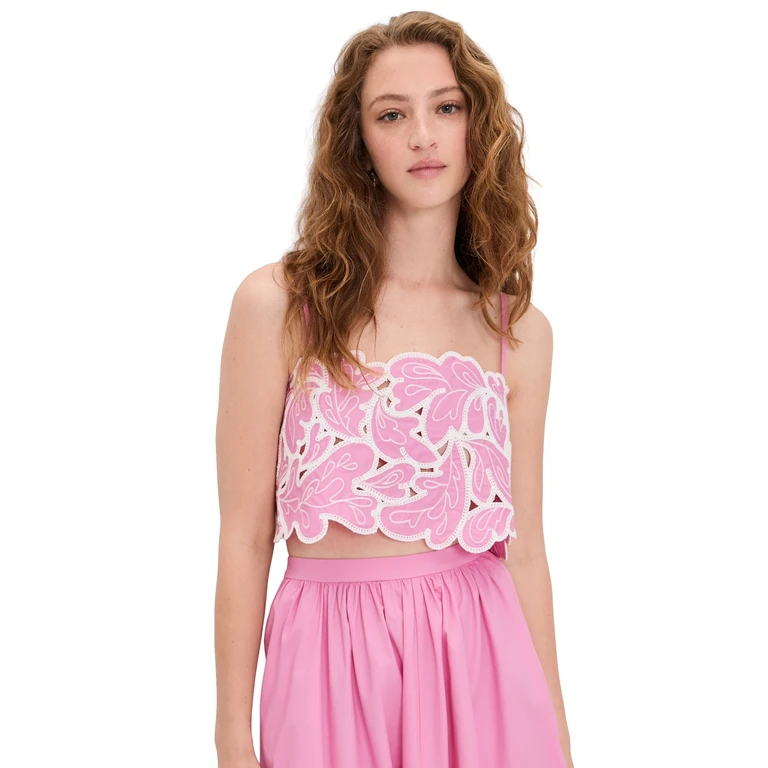Cinq à Sept Paisley Bloom Embroidered Caterina Top Rosewater Pink/White XXS