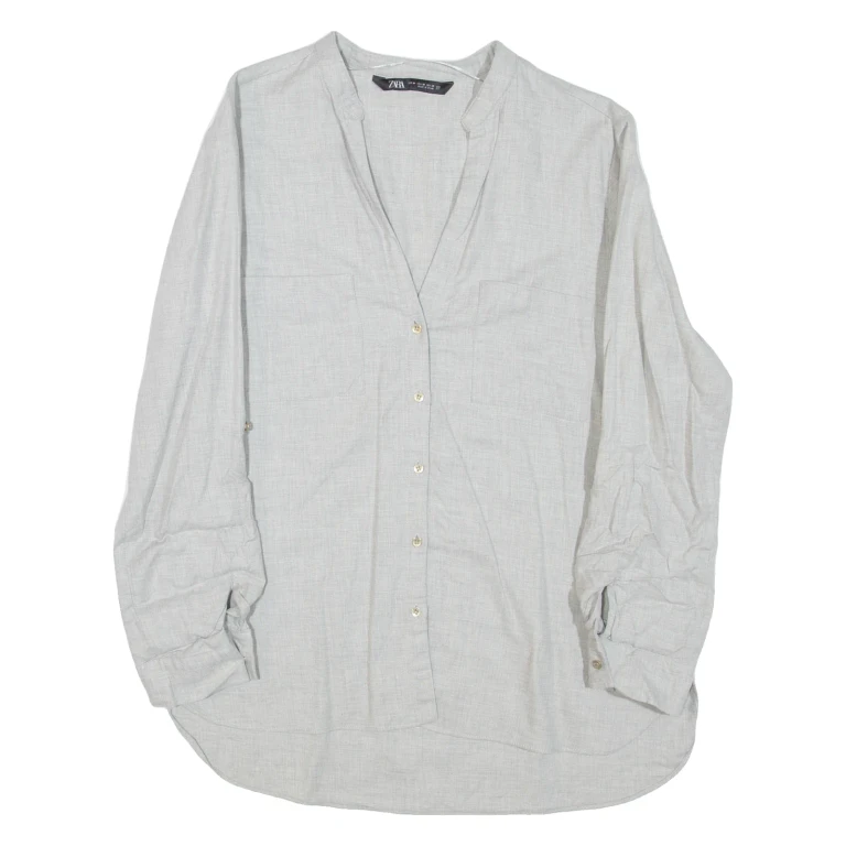 ZARA Womens Blouse Grey V-Neck Long Sleeve M