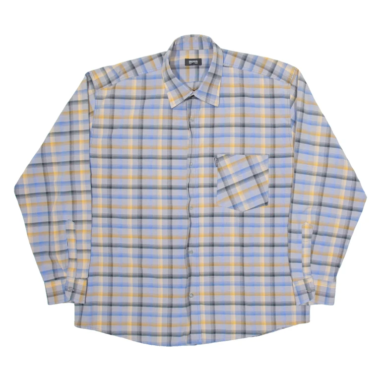 BOSS Mens Shirt Grey Check Long Sleeve XL