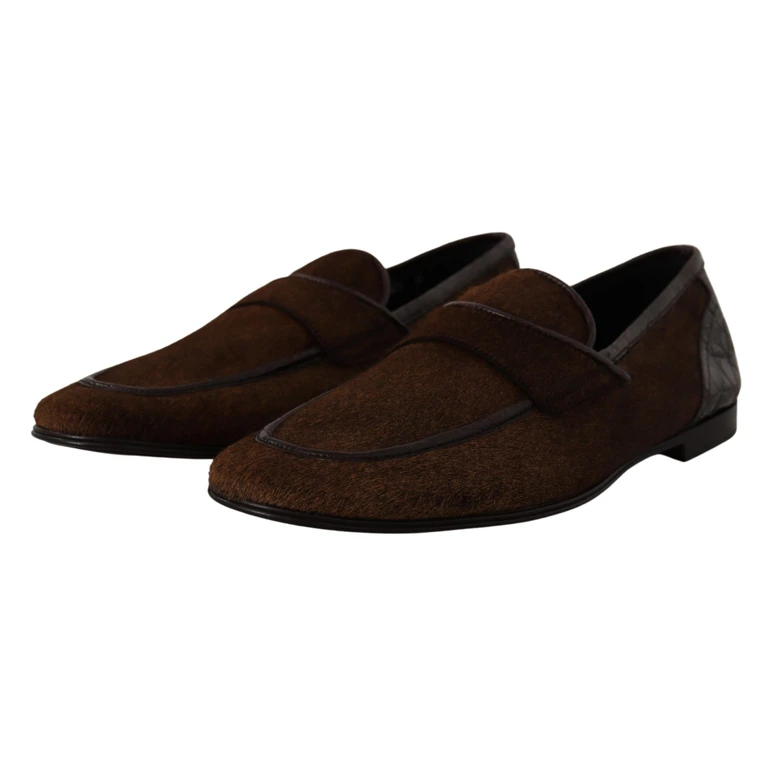 Dolce & Gabbana Shoes Dress Loafers Brown Leather Slip Caiman - Men