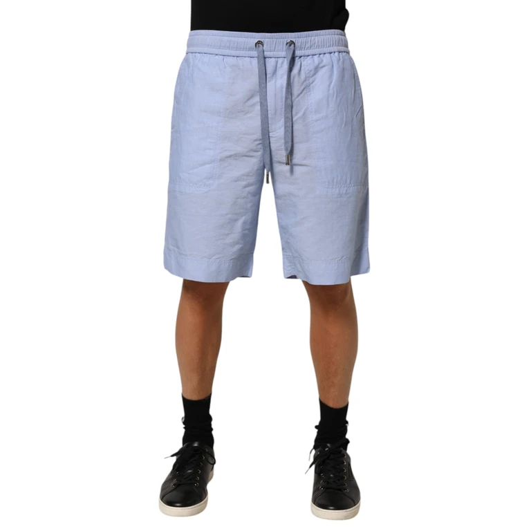 Dolce & Gabbana Light Blue Linen Mid Waist Men Bermuda Shorts Co+li - Men