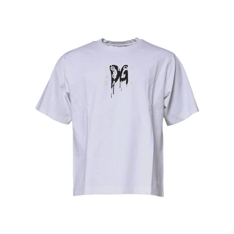 Dolce & Gabbana White Dg Logo Cotton Crew Neck T-Shirt Nylon Elastane - Men