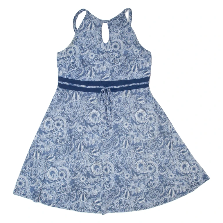 M SQUITOS Womens Fit & Flare Dress Blue 90s Crazy Pattern Knee Length M