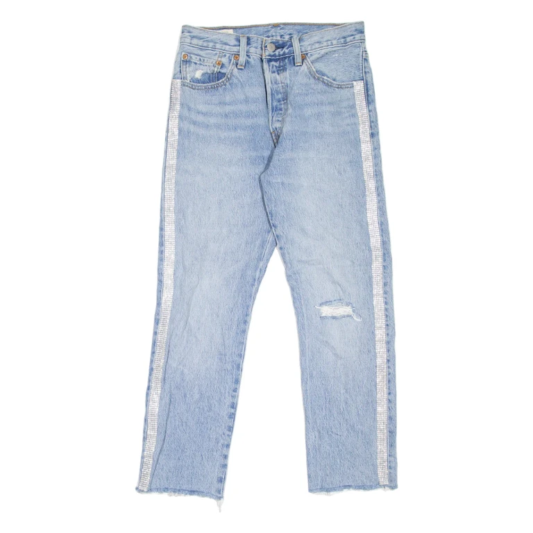 LEVI'S 501 BIG E Jeans Distressed Rhinestones Womens Blue Straight W26 L26