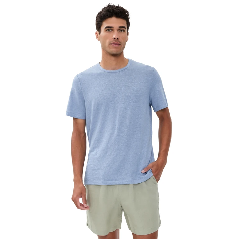 Onia Stretch Linen Crew Neck Tee Soft Blue S