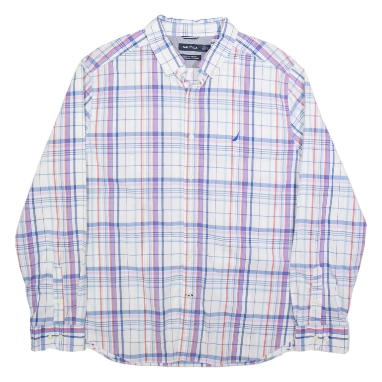 NAUTICA Mens Shirt White Check Long Sleeve XL