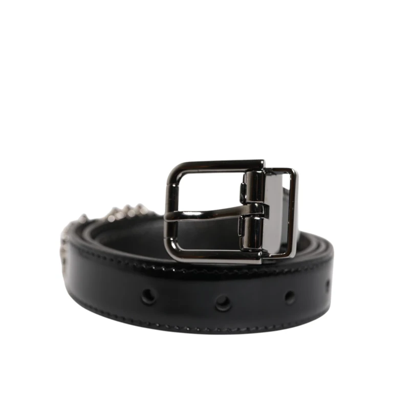 Dolce & Gabbana Black Embellished Metal Logo Buckle Belt Leather - Men
