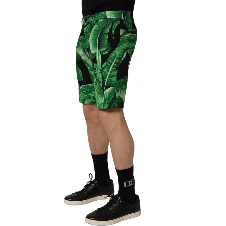 Black Green Banana Leaf Men Bermuda Shorts Cotton Elastane - Men