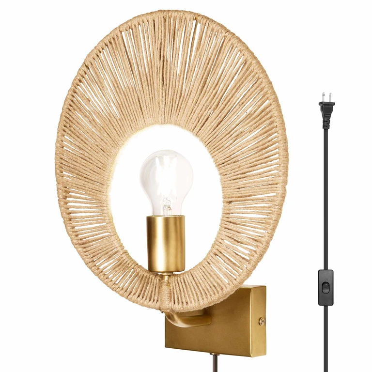 Round Wall Lamp - Brown & Gold