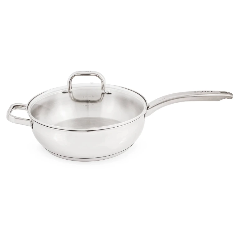 Belly Shape 18/10 Stainless Steel 9.5" Deep Skillet with Glass Lid, 3.2qt