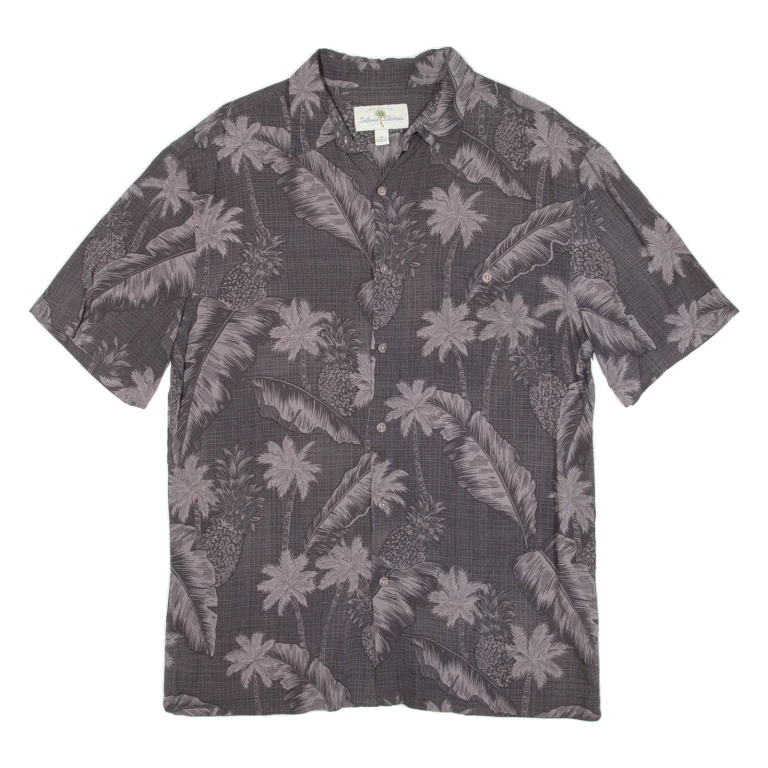 ISLAND SHORES Mens Hawaiian Shirt Grey Floral M