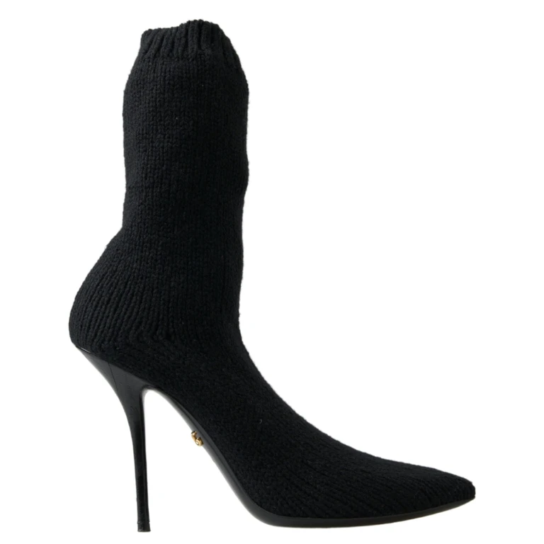 Dolce & Gabbana Black Stiletto Heel Mid Calf Women Boot Shoes Viscose - Women