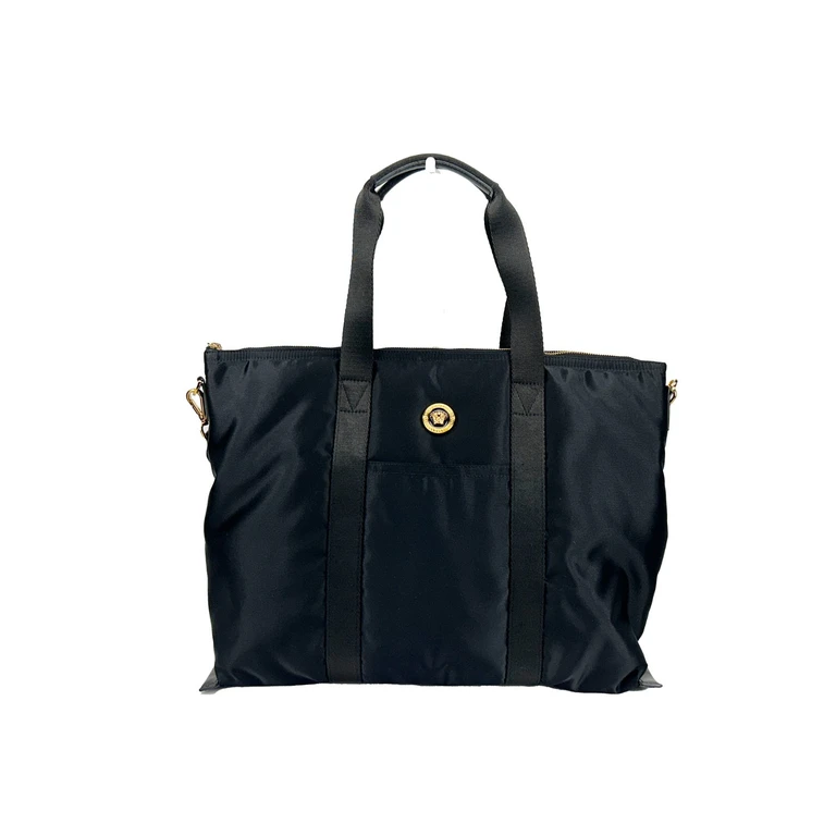 Versace Black Nylon Fabric La Medusa Shoulder Tote Bag Gold - Women