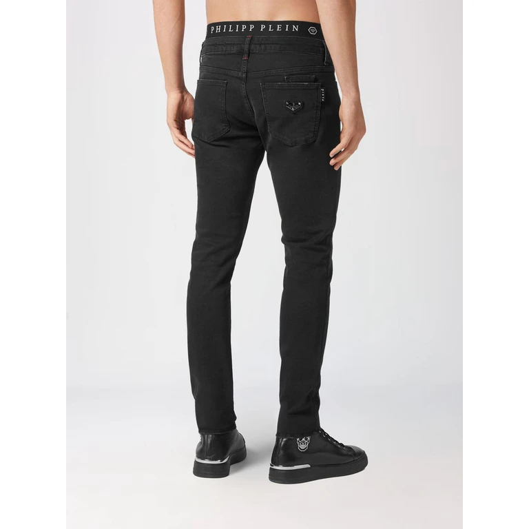 Slim Fit Skinny Jeans in Cotton Denim with Metal Logo Plaque (LABCMDT3452PDE004N02ED)