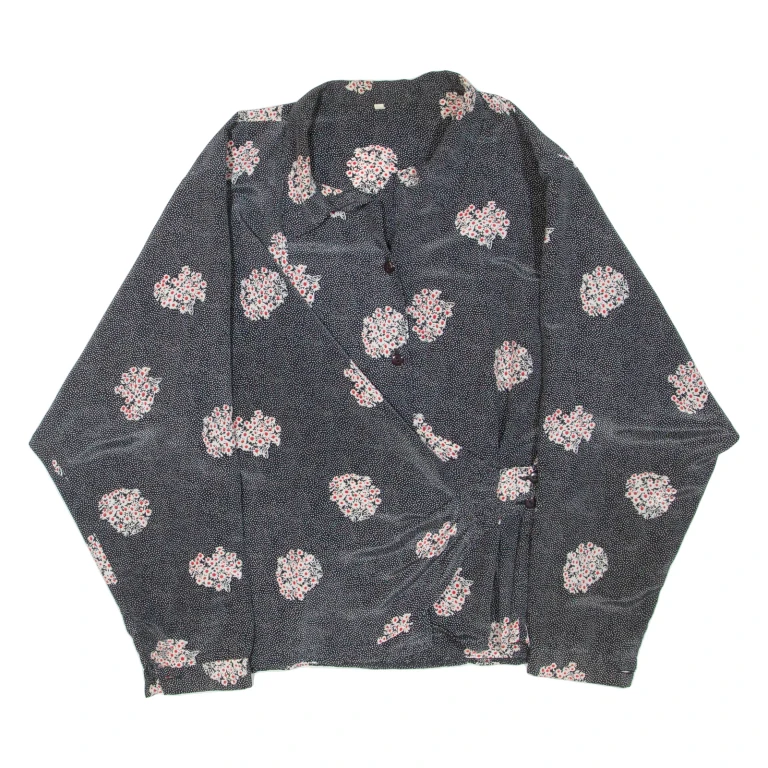 Womens Printed Blouse Grey Collared Long Sleeve Spotted XL